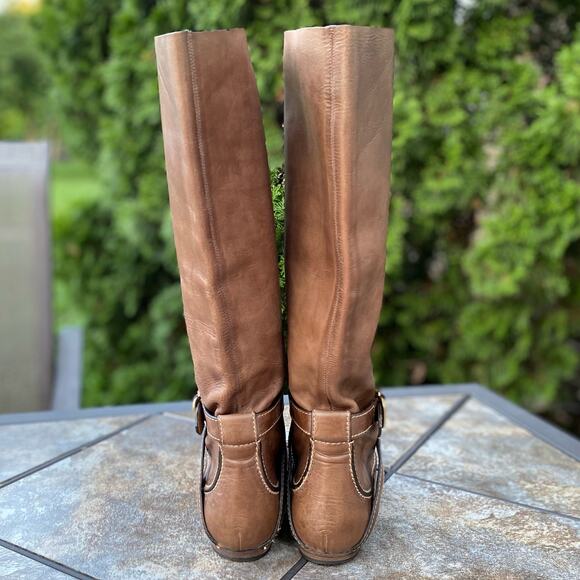 Chloe Light Brown Knee High Leather Riding Boots Mid Calf EU 37/7 Buckle - Picture 4 of 9
